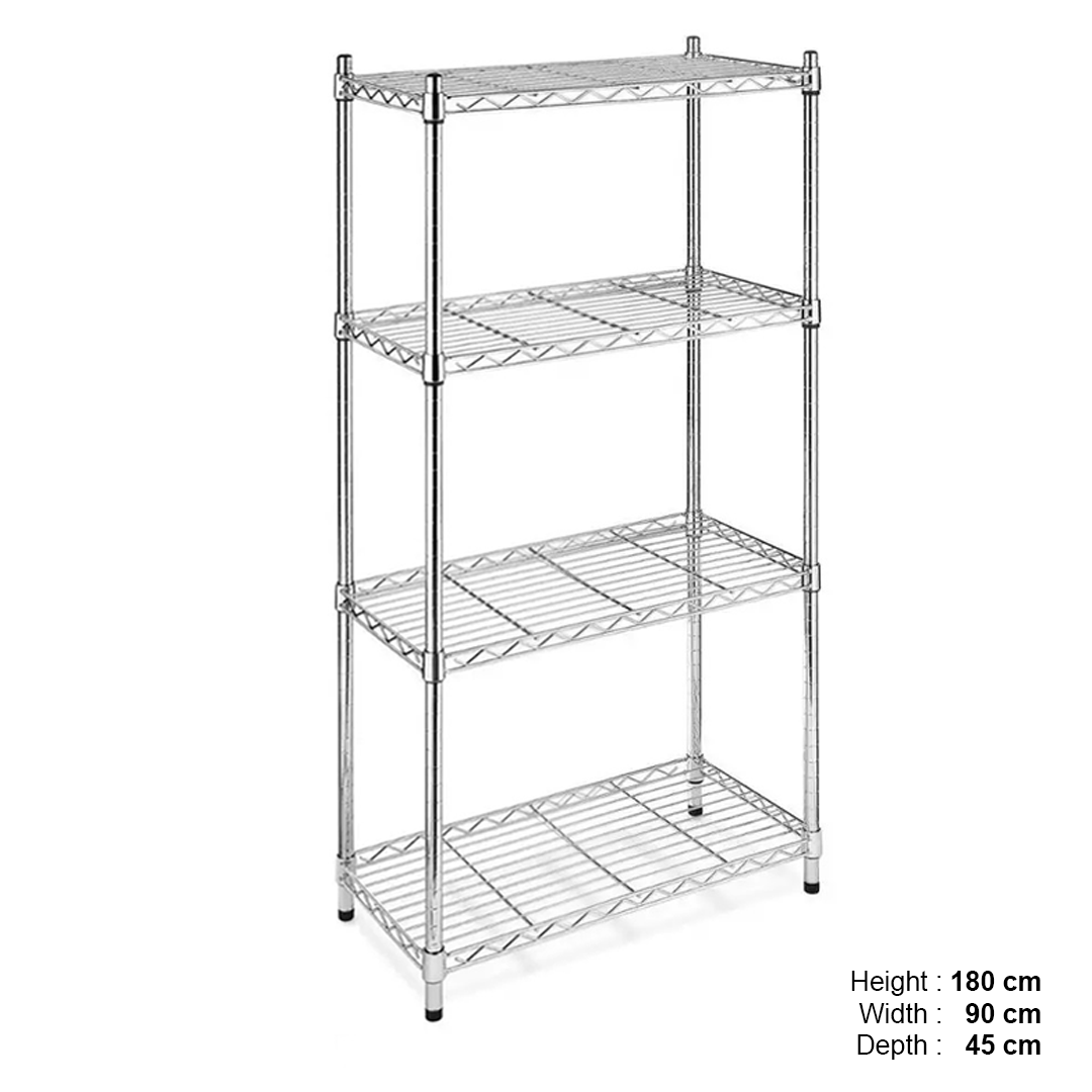 Whitmor Supreme 4 Tier Adjustable Shelves and Leveling Feet, Chrome