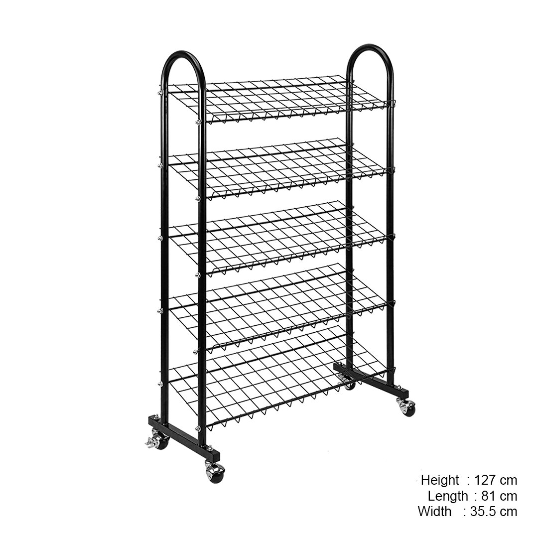 Shoe Rack Stand, Metal, 5 Grid Tiers with Wheels
