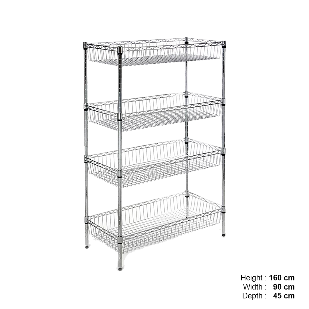 Metro Wire Shelving System, 4 Baskets Tiers, Chrome