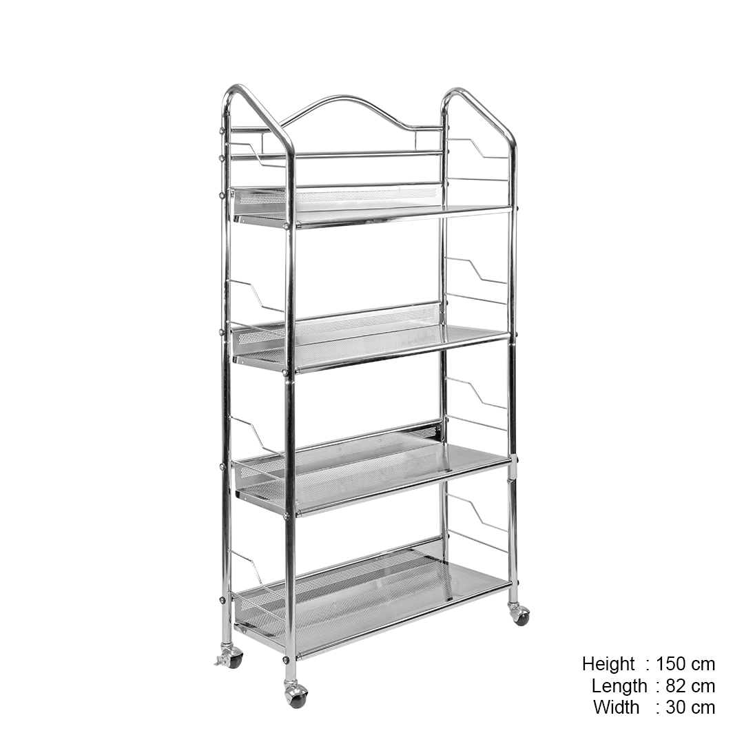 Metal Shelving Unit, Trolley, 4-Tier, Chrome Plated