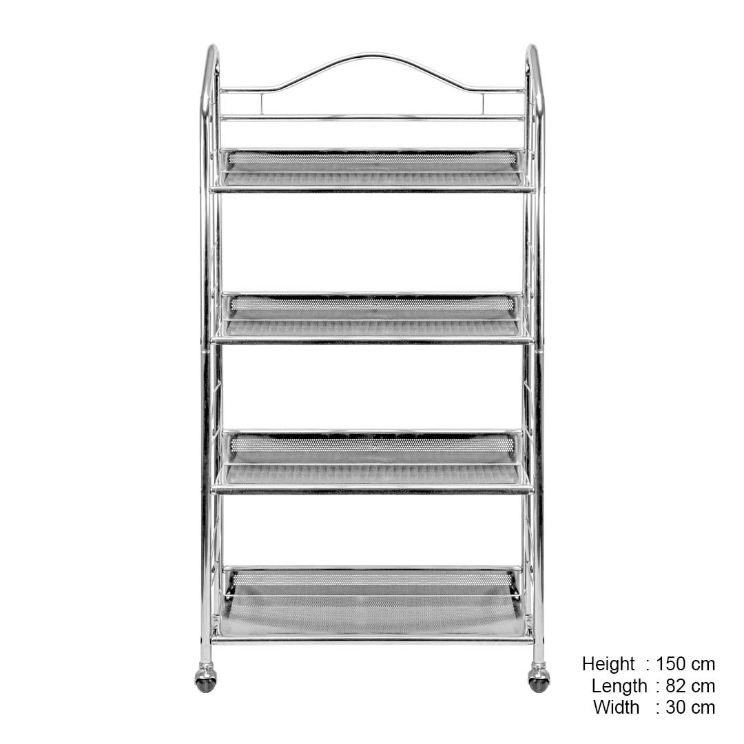 Metal Shelving Unit, Trolley, 4-Tier, Chrome Plated