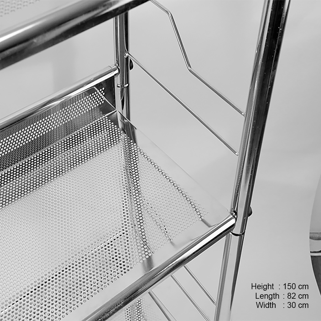 Metal Shelving Unit, Trolley, 4-Tier, Chrome Plated