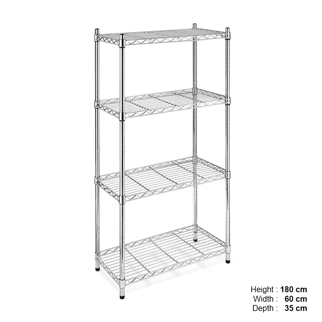 Whitmor Supreme 4 Tier Adjustable Shelves and Leveling Feet, Chrome