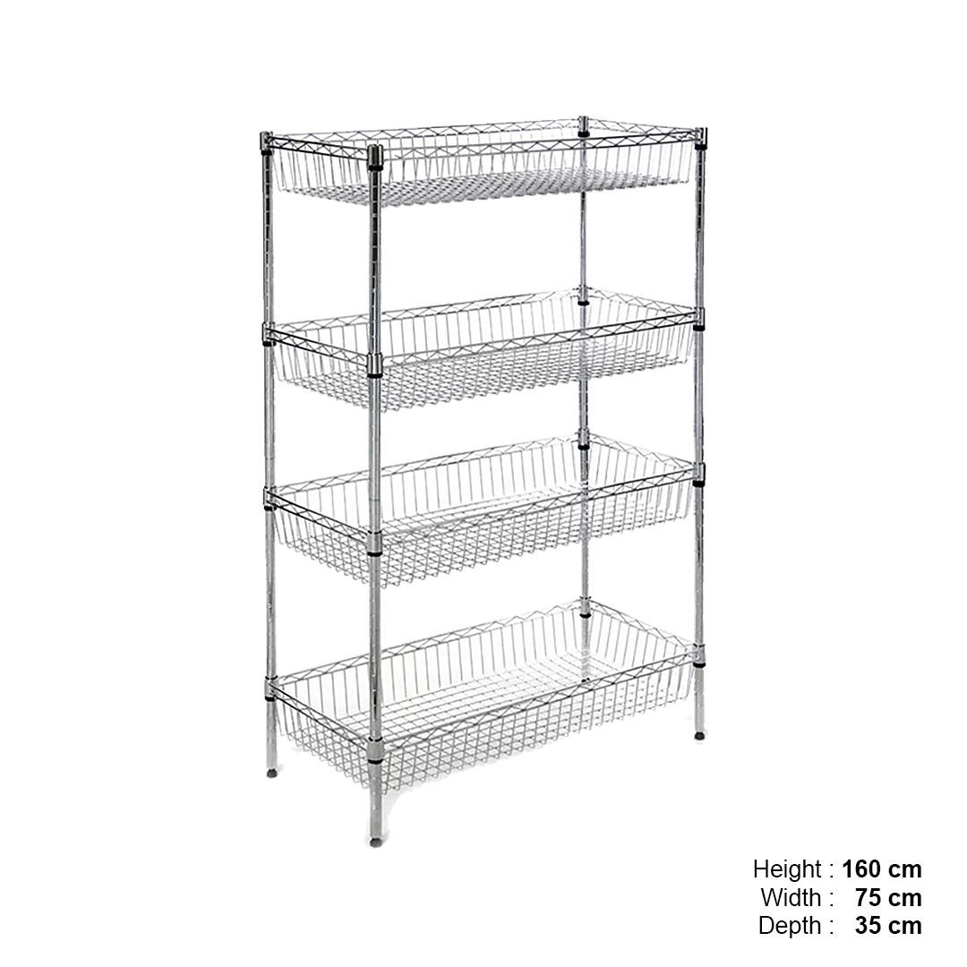 Metro Wire Shelving System, 4 Baskets Tiers, Chrome