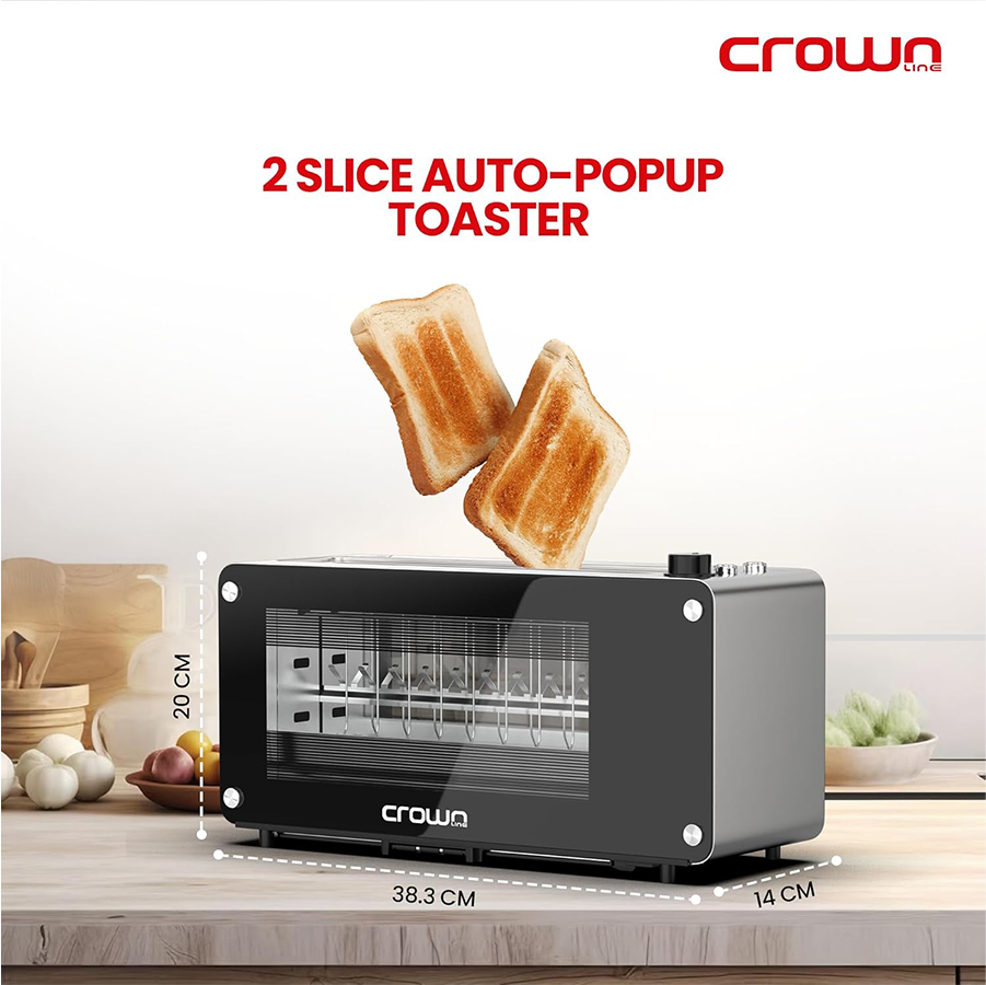 Crownline Long Slot 2 Slice Glass Toaster TR-274