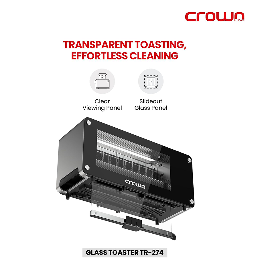 Crownline Long Slot 2 Slice Glass Toaster TR-274