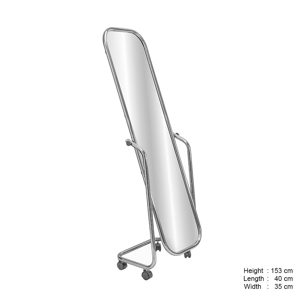 Floor Standing Mirror, Chrome Finish, with Wheels