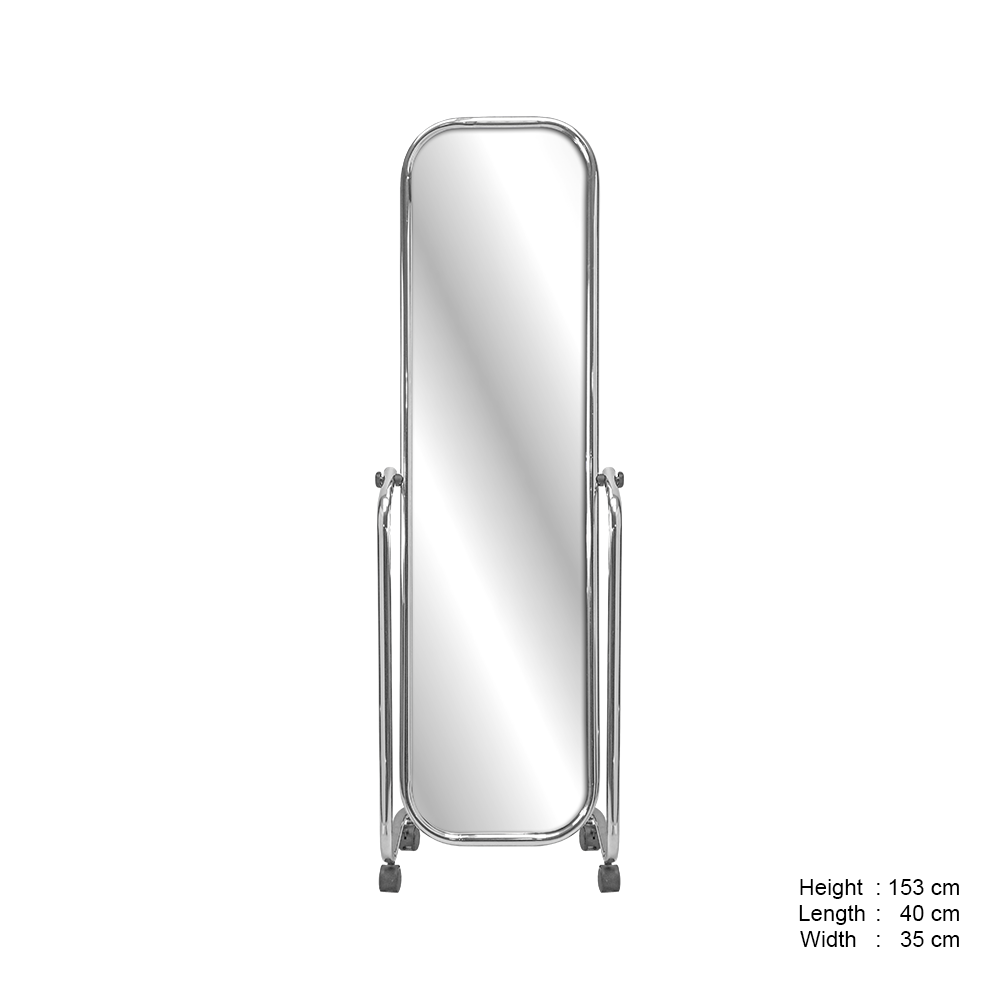 Floor Standing Mirror, Chrome Finish, with Wheels