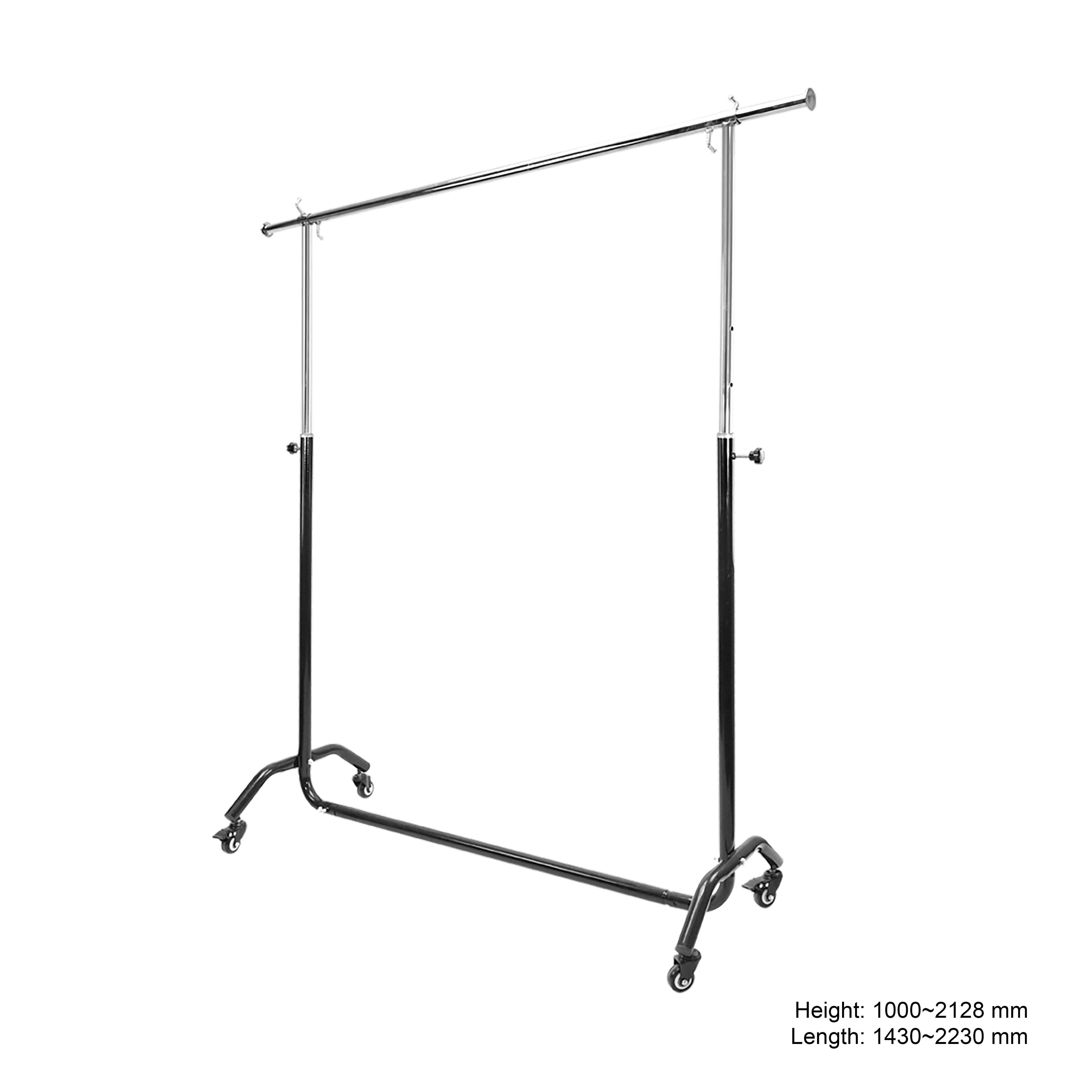 Garment Clothes Stand, Adjustable, Chrome and Black, With Wheels