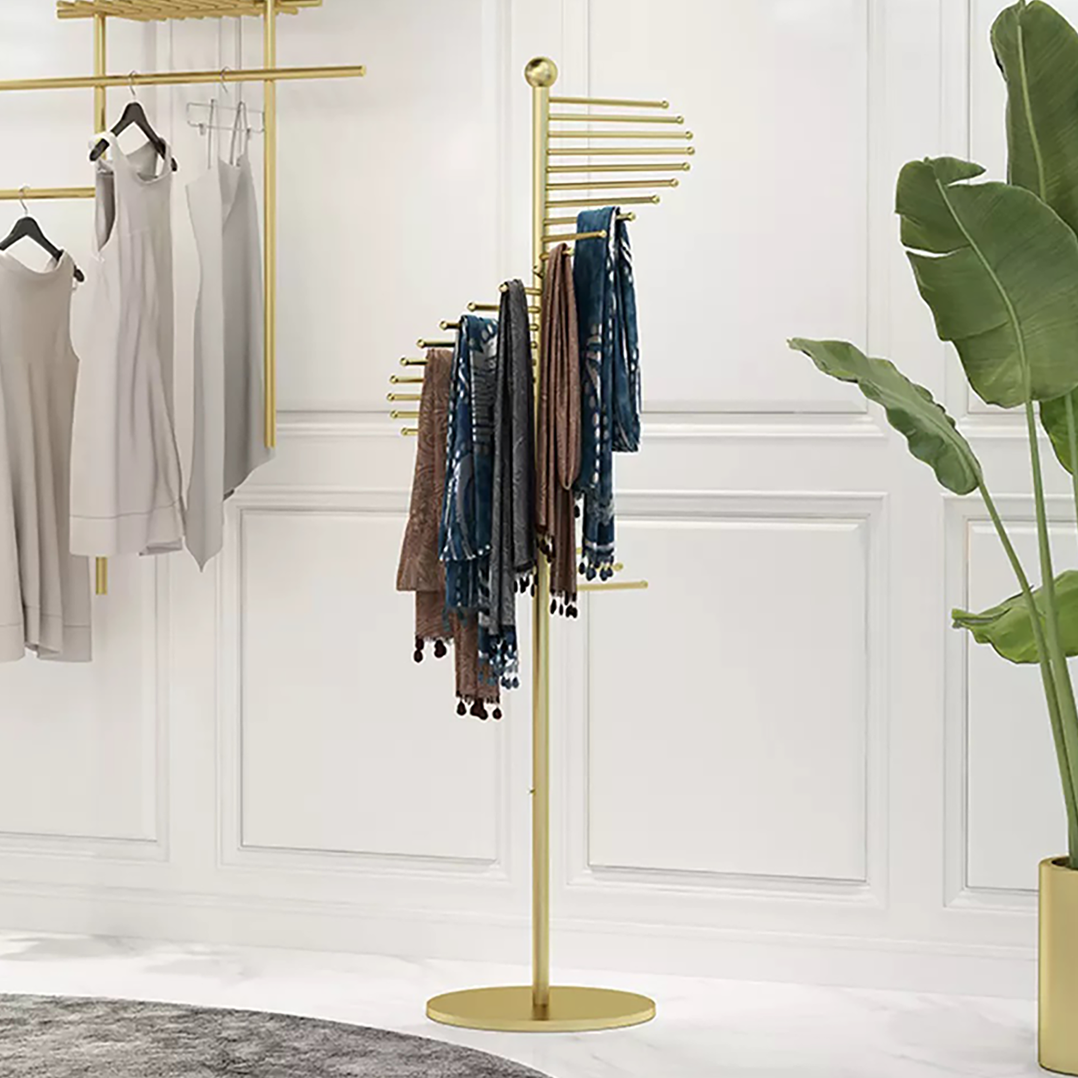 Circle Curtain Scarves Clothing Stand, Gold & Black