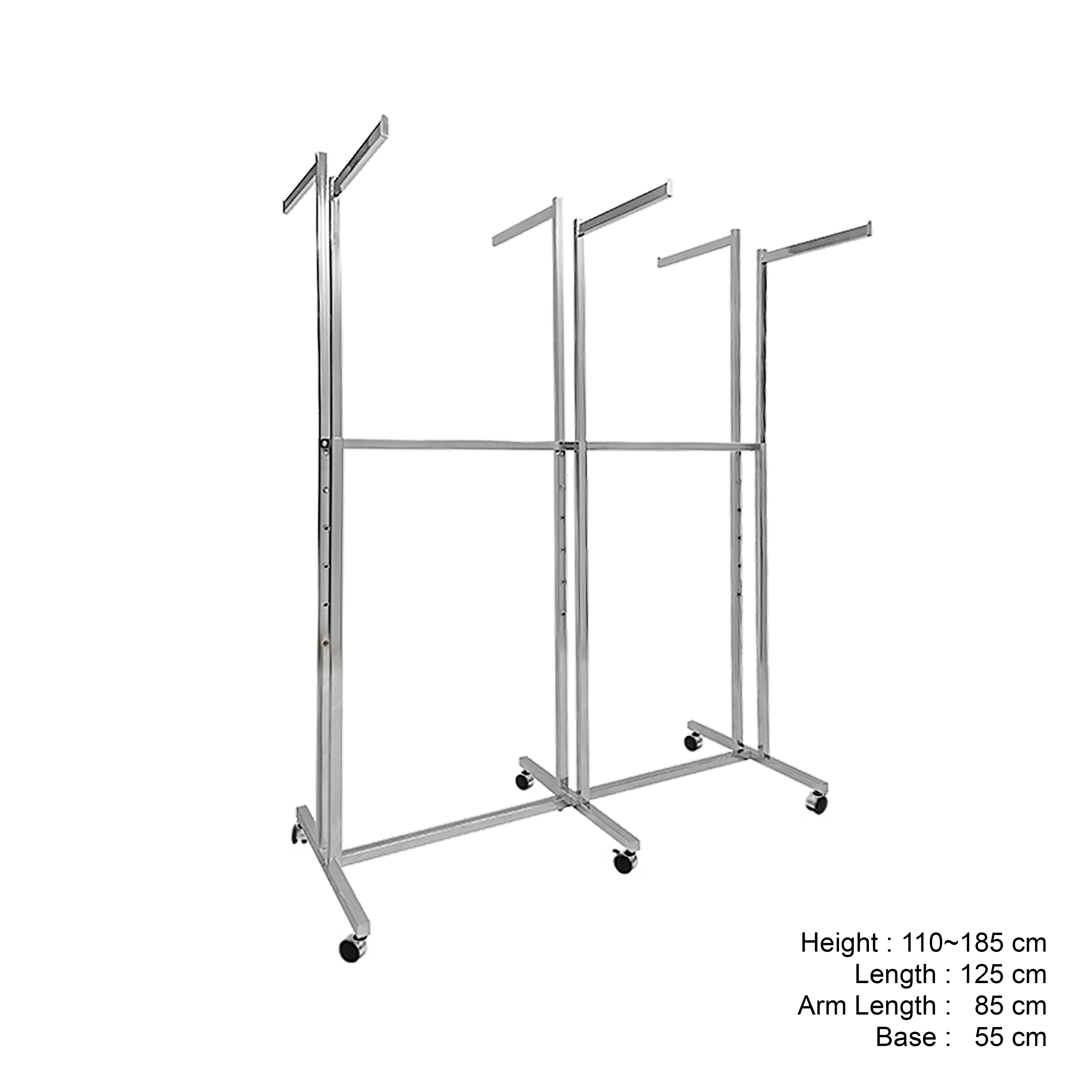 Clothes Garment Stand, 6 Way, Chrome, Adjustable Arm Height, with Wheels
