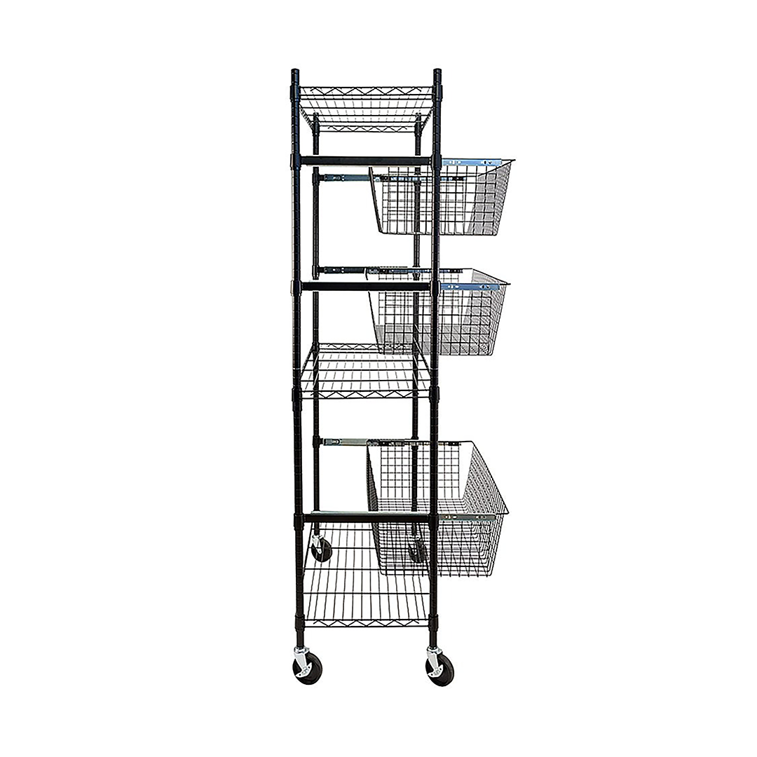 Wire Shelving Rack, 6-Tier with Wheels, Metal, Black Epoxy Coated