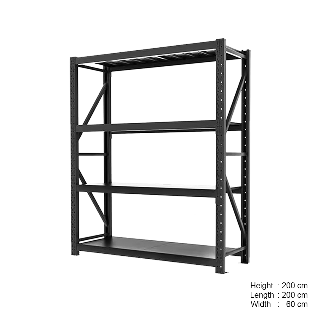 Storage Shelving Rack, 4 Adjustable Tiers, Metal, Black Color, Medium-Duty