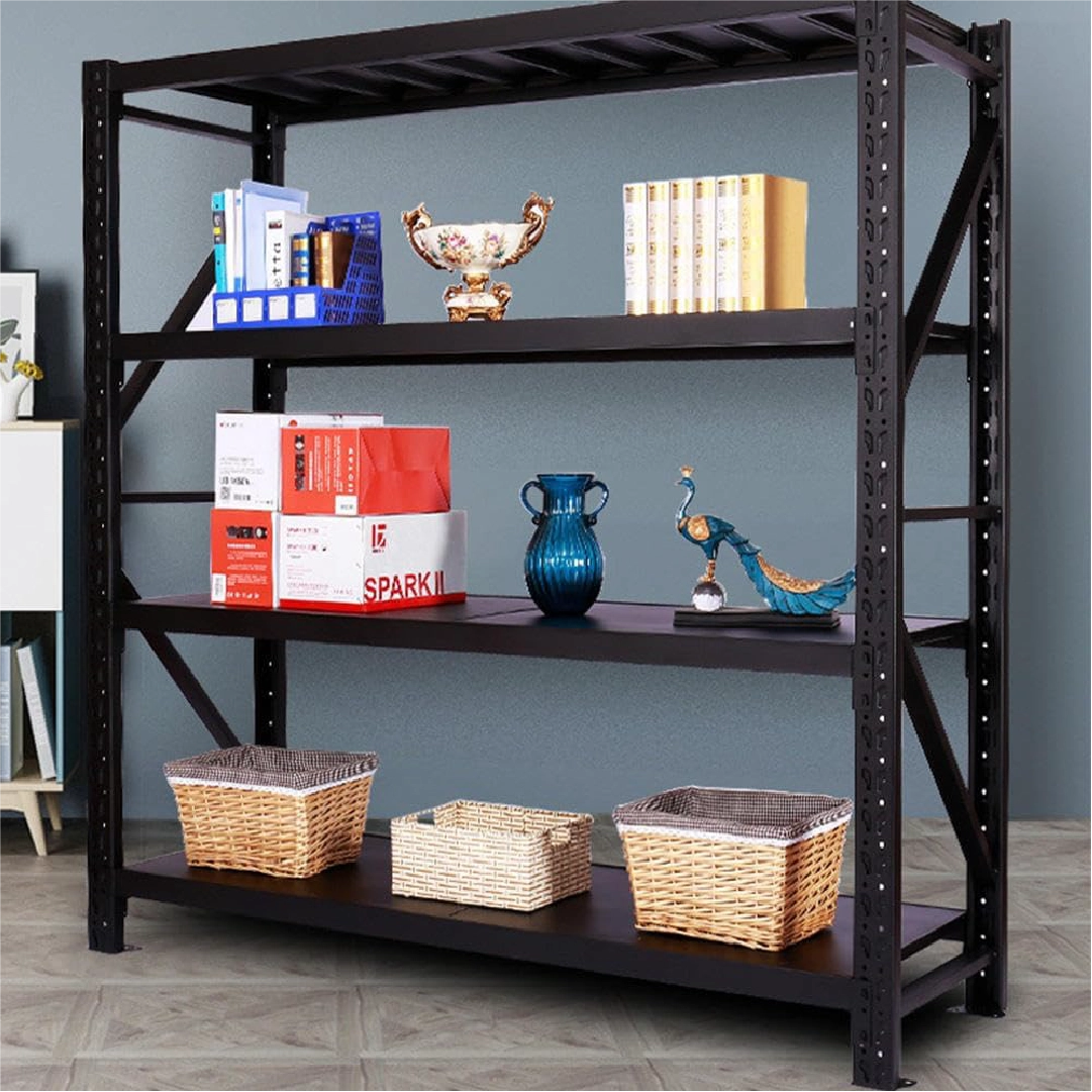 Storage Shelving Rack, 4 Adjustable Tiers, Metal, Black Color, Medium-Duty