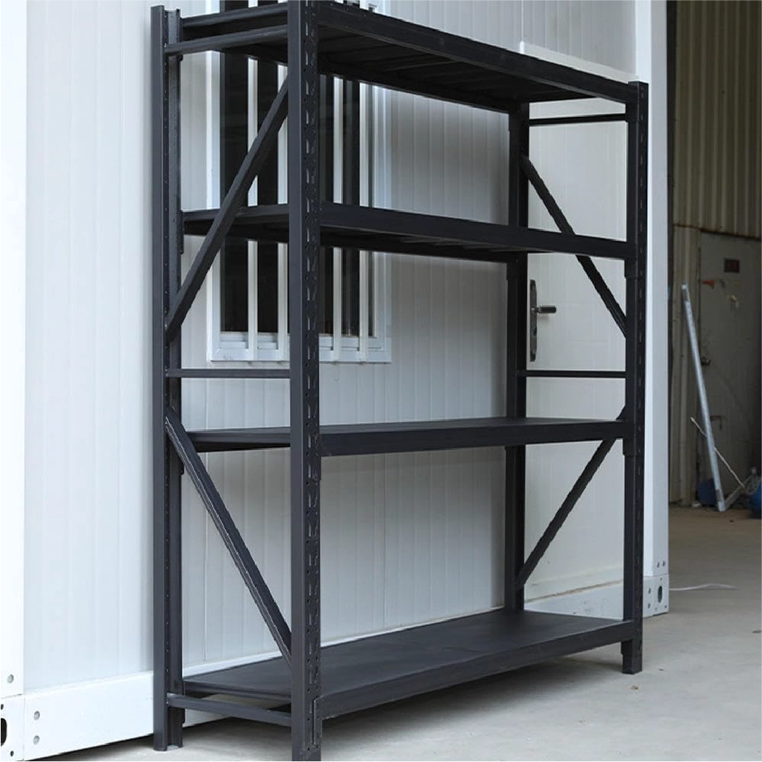 Storage Shelving Rack, 4 Adjustable Tiers, Metal, Black Color, Medium-Duty