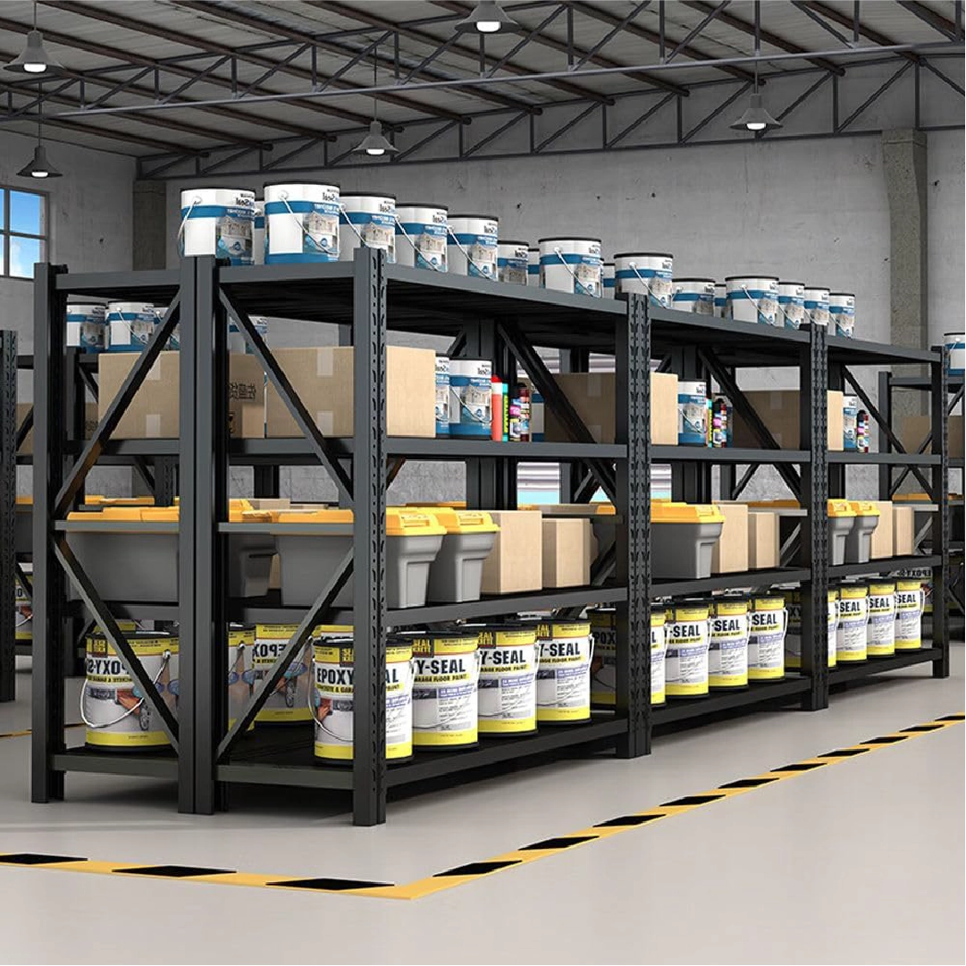 Storage Shelving Rack, 4 Adjustable Tiers, Metal, Black Color, Medium-Duty