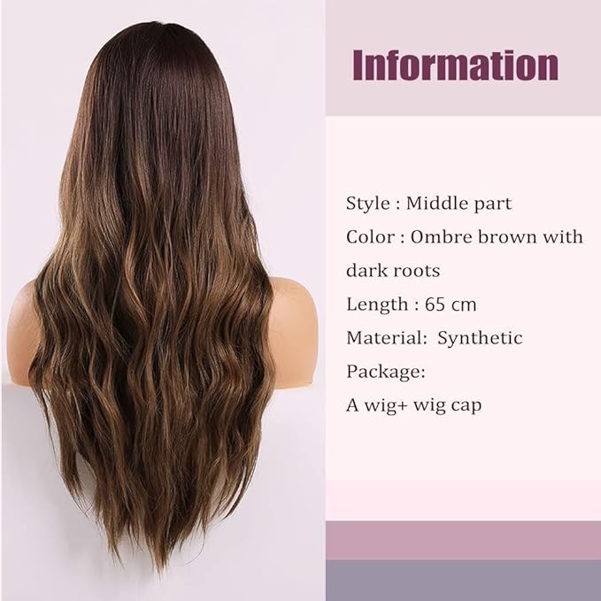 Brown Wig for Women, Long Wavy Ombre Wig