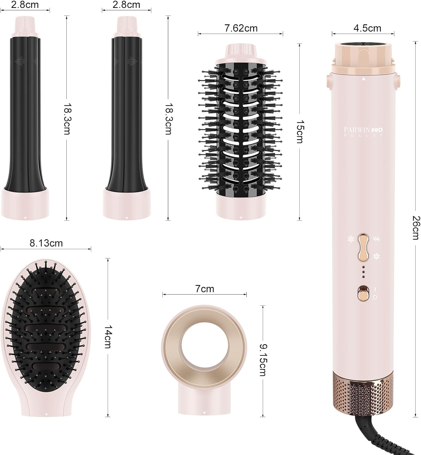 PARWIN PRO BEAUTY 5 in 1 Air Styler, Hair Dryer Brush, Million Ionic Hair Dryer with Hot Air Brush, Auto Hair Curler, Round Brush for Hair Styling, Drying, Volumizing, and Curling(Pink)