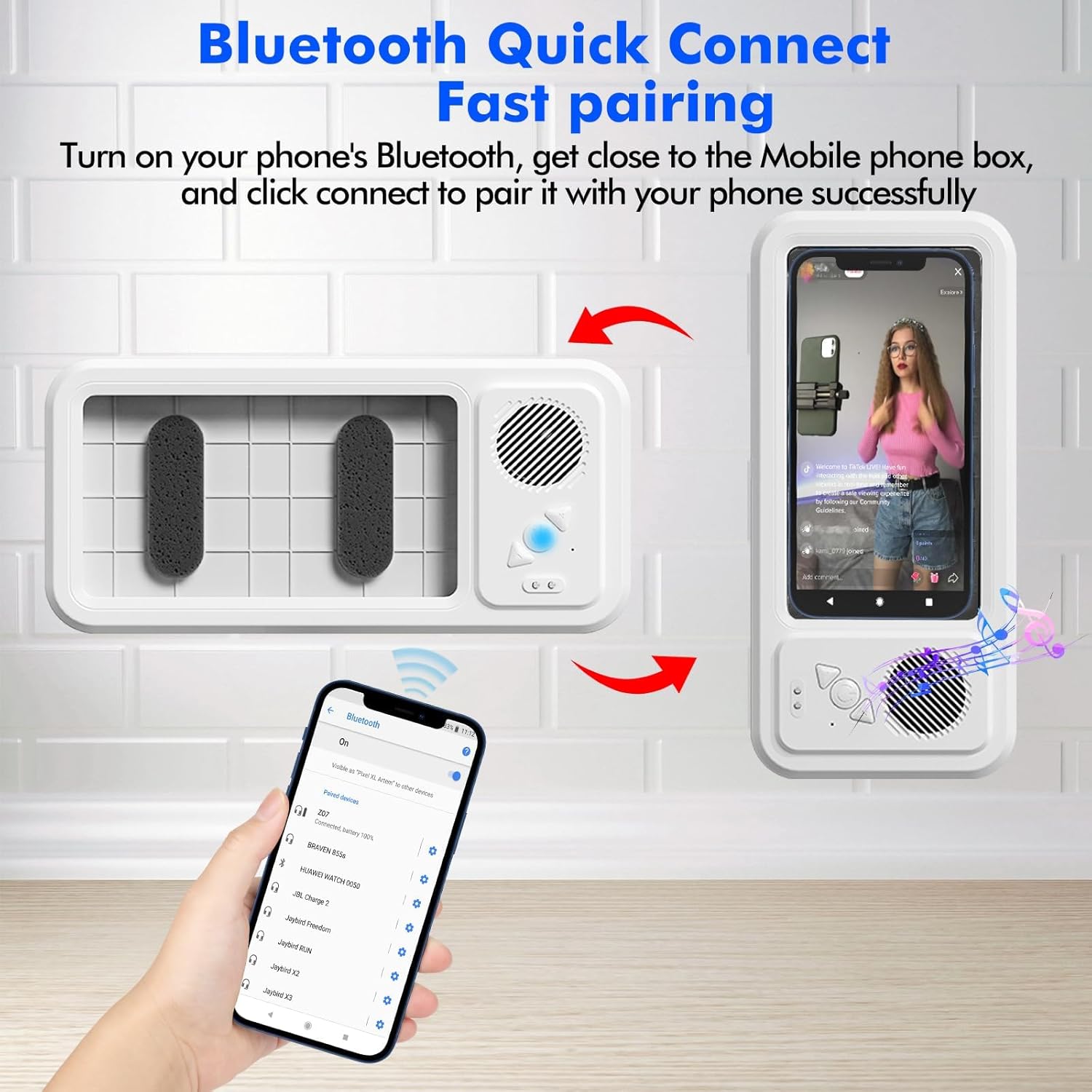 Shower Phone Holder with Wireless Bluetooth Speaker