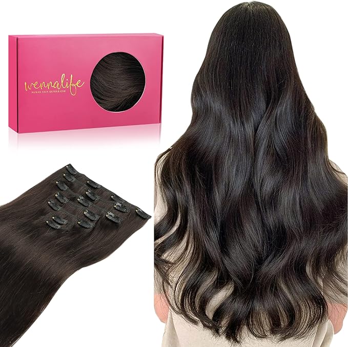 Human Hair Extensions, 16 Inch 120g 7pcs Dark