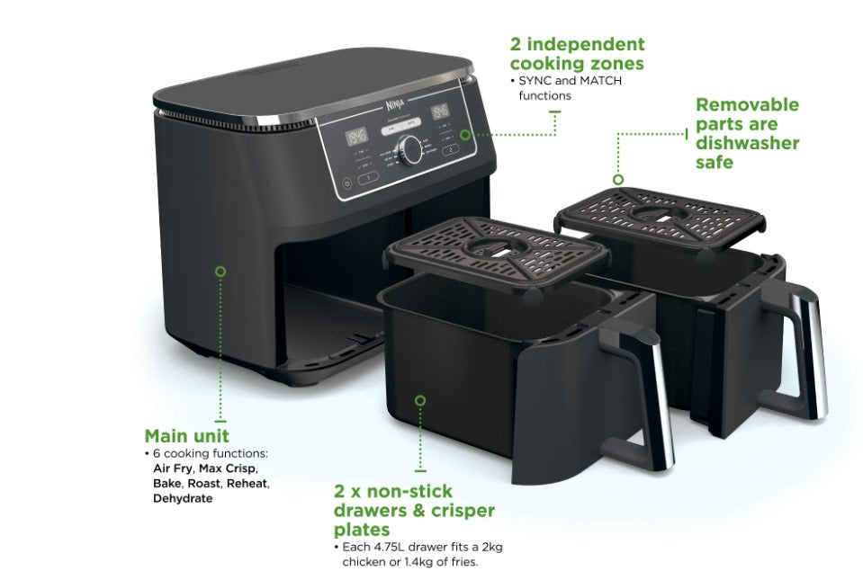 Digital Air Fryer -2 Drawers 9.5L
