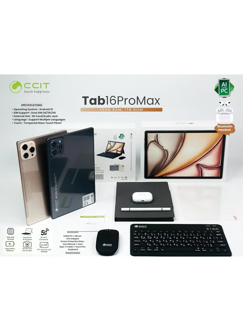 Tab16 ProMax Android 15 Tablet | 10.1" HD Display, 16GB RAM + 1TB ROM