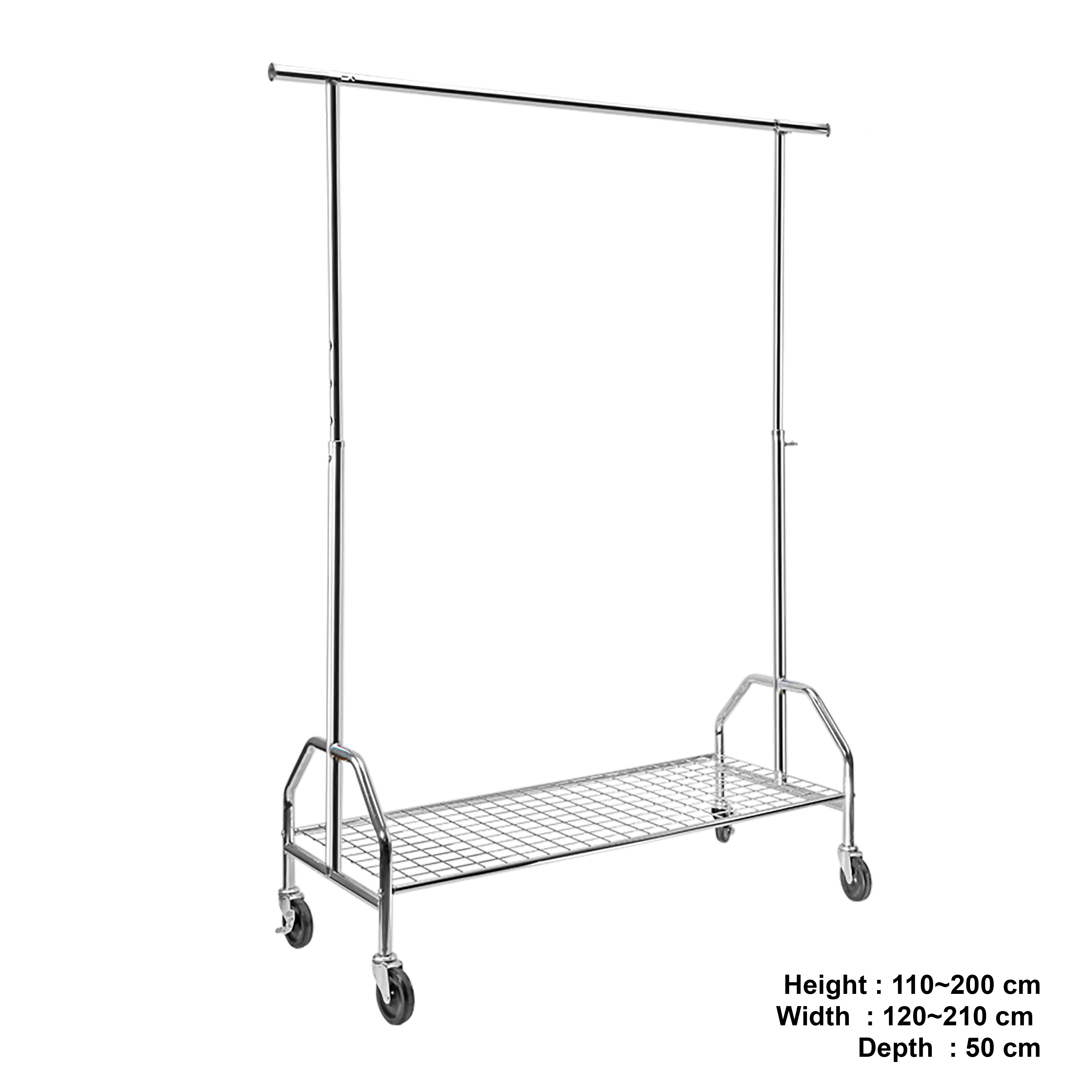 Garment Clothes Rack Stand, Adjustable, Full Chrom, Wheels & Bottom Grid Shelf