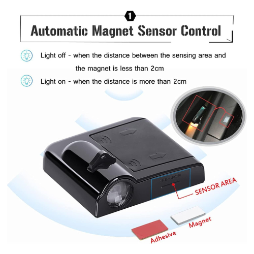 Automatic magnet sensor control device with explanation of light behavior based on distance.
