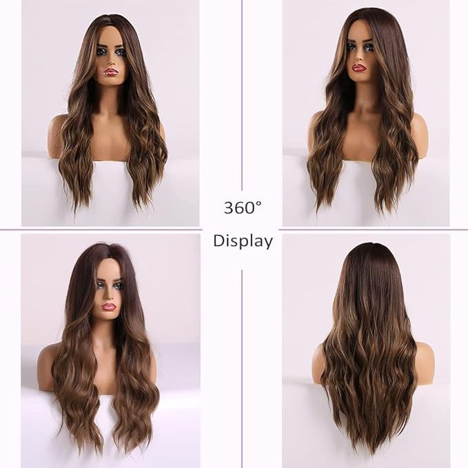 Brown Wig for Women, Long Wavy Ombre Wig