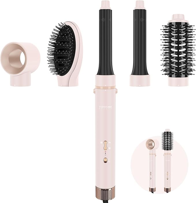 PARWIN PRO BEAUTY 5 in 1 Air Styler, Hair Dryer Brush, Million Ionic Hair Dryer with Hot Air Brush, Auto Hair Curler, Round Brush for Hair Styling, Drying, Volumizing, and Curling(Pink)